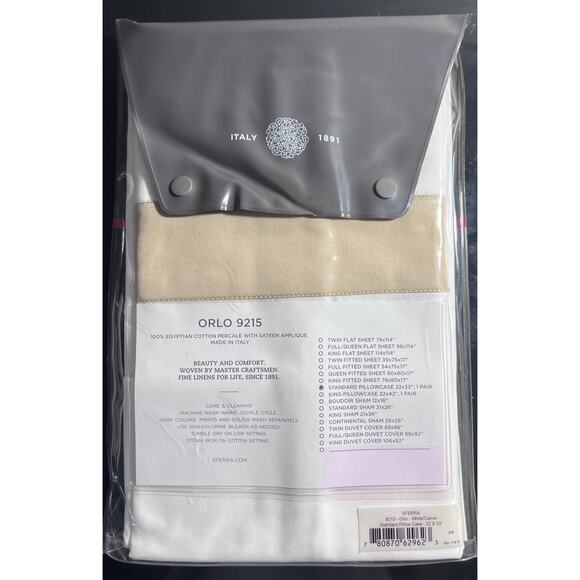 Sferra ORLO9215 Standard Pair Pillowcase 100% Egyptian Cotton White Camel Stripe - Picture 2 of 2